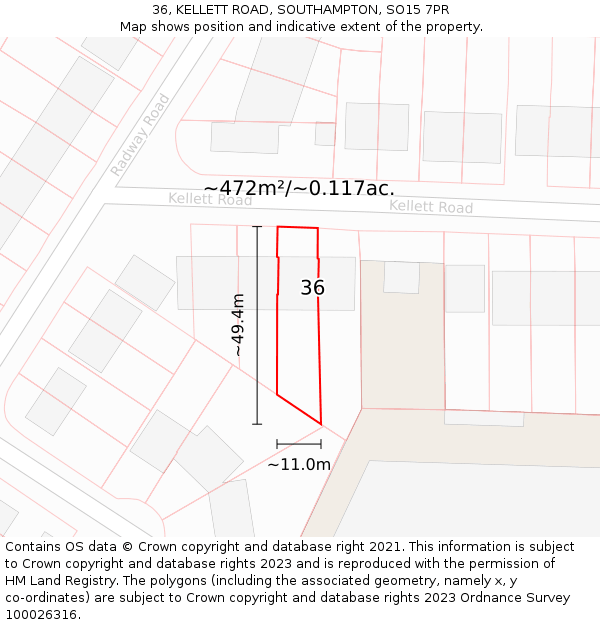 36, KELLETT ROAD, SOUTHAMPTON, SO15 7PR: Plot and title map