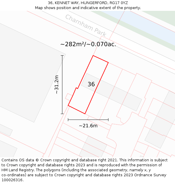 36, KENNET WAY, HUNGERFORD, RG17 0YZ: Plot and title map