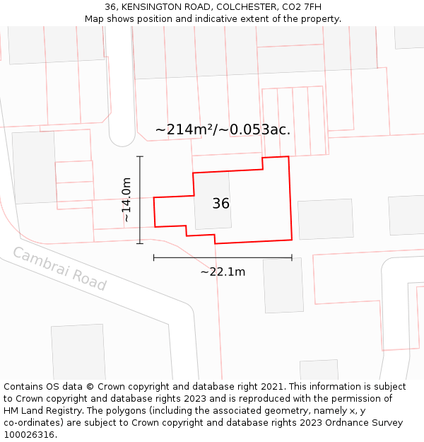 36, KENSINGTON ROAD, COLCHESTER, CO2 7FH: Plot and title map