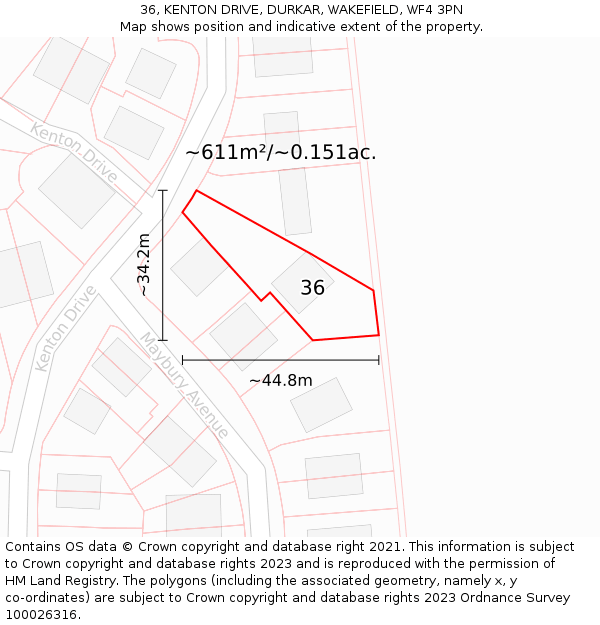 36, KENTON DRIVE, DURKAR, WAKEFIELD, WF4 3PN: Plot and title map