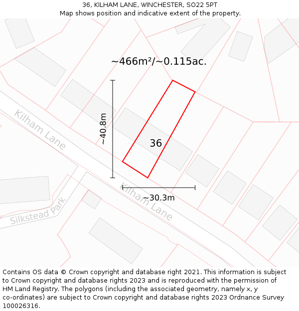 36, KILHAM LANE, WINCHESTER, SO22 5PT: Plot and title map