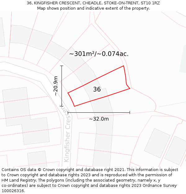 36, KINGFISHER CRESCENT, CHEADLE, STOKE-ON-TRENT, ST10 1RZ: Plot and title map