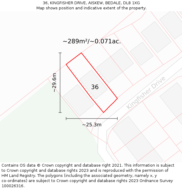 36, KINGFISHER DRIVE, AISKEW, BEDALE, DL8 1XG: Plot and title map