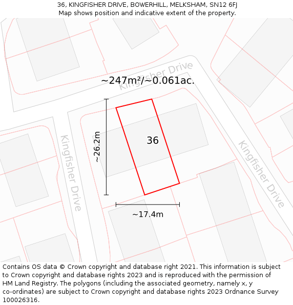 36, KINGFISHER DRIVE, BOWERHILL, MELKSHAM, SN12 6FJ: Plot and title map