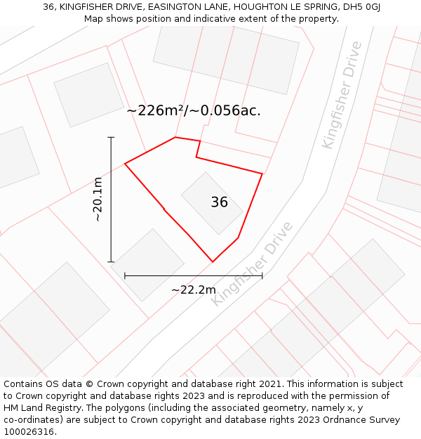 36, KINGFISHER DRIVE, EASINGTON LANE, HOUGHTON LE SPRING, DH5 0GJ: Plot and title map