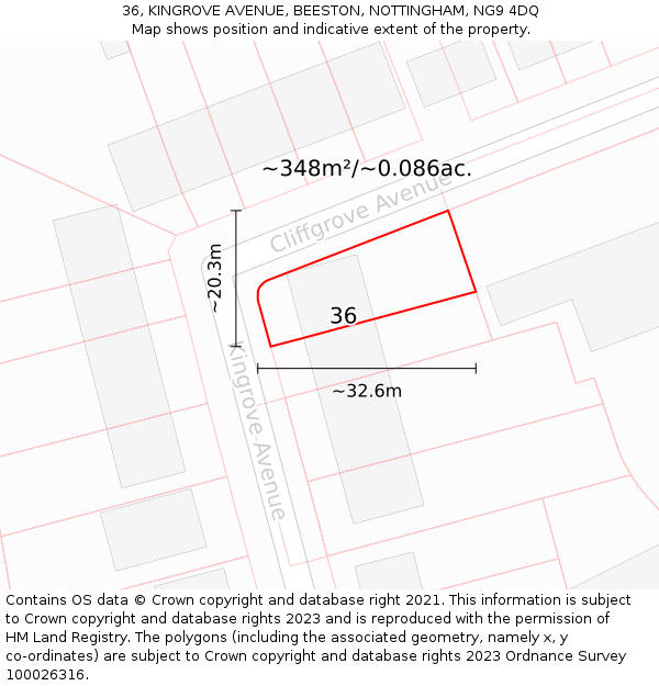 36, KINGROVE AVENUE, BEESTON, NOTTINGHAM, NG9 4DQ: Plot and title map