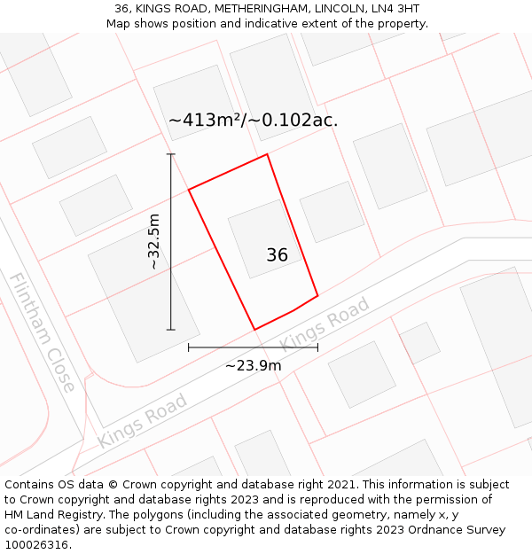 36, KINGS ROAD, METHERINGHAM, LINCOLN, LN4 3HT: Plot and title map