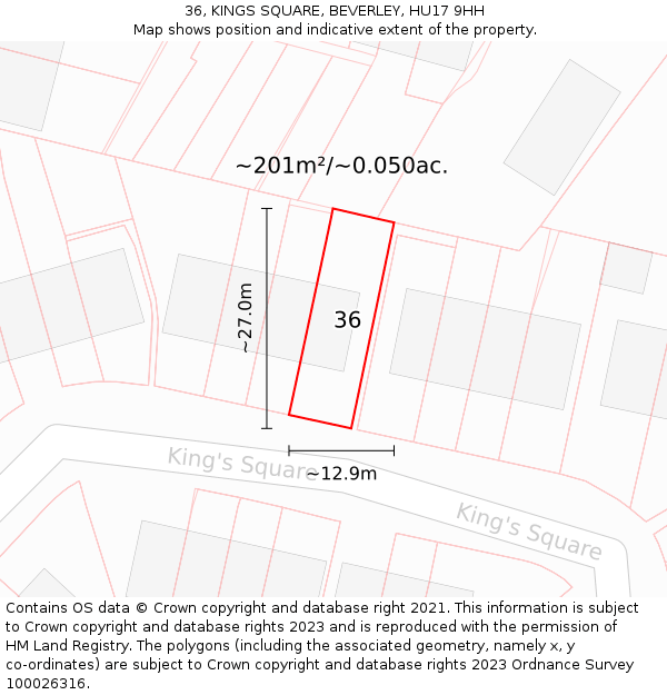 36, KINGS SQUARE, BEVERLEY, HU17 9HH: Plot and title map