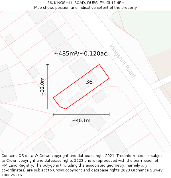 36, KINGSHILL ROAD, DURSLEY, GL11 4EH: Plot and title map