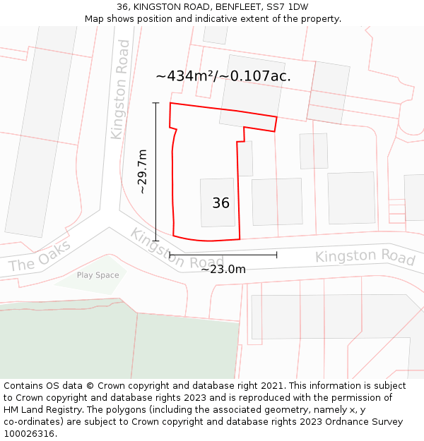 36, KINGSTON ROAD, BENFLEET, SS7 1DW: Plot and title map