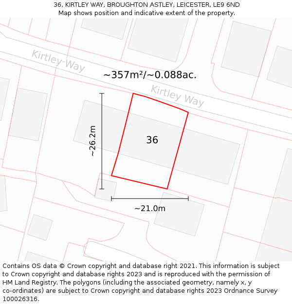 36, KIRTLEY WAY, BROUGHTON ASTLEY, LEICESTER, LE9 6ND: Plot and title map