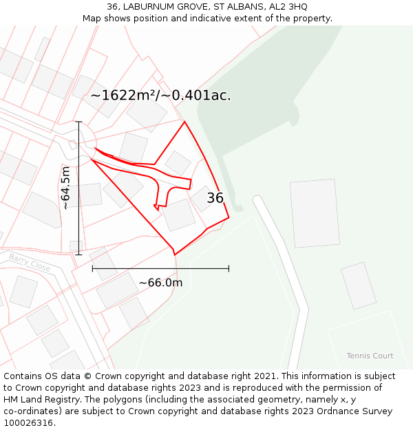 36, LABURNUM GROVE, ST ALBANS, AL2 3HQ: Plot and title map