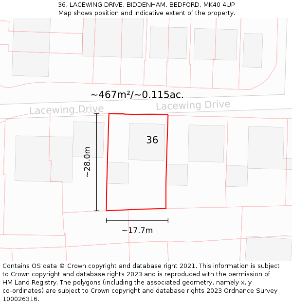 36, LACEWING DRIVE, BIDDENHAM, BEDFORD, MK40 4UP: Plot and title map
