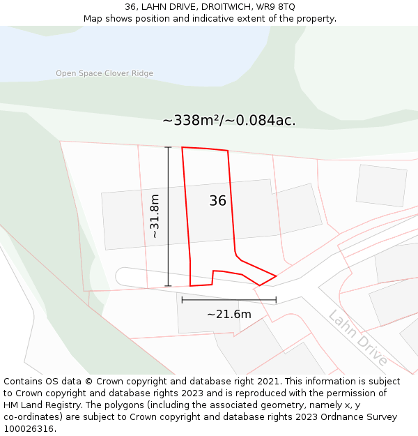 36, LAHN DRIVE, DROITWICH, WR9 8TQ: Plot and title map