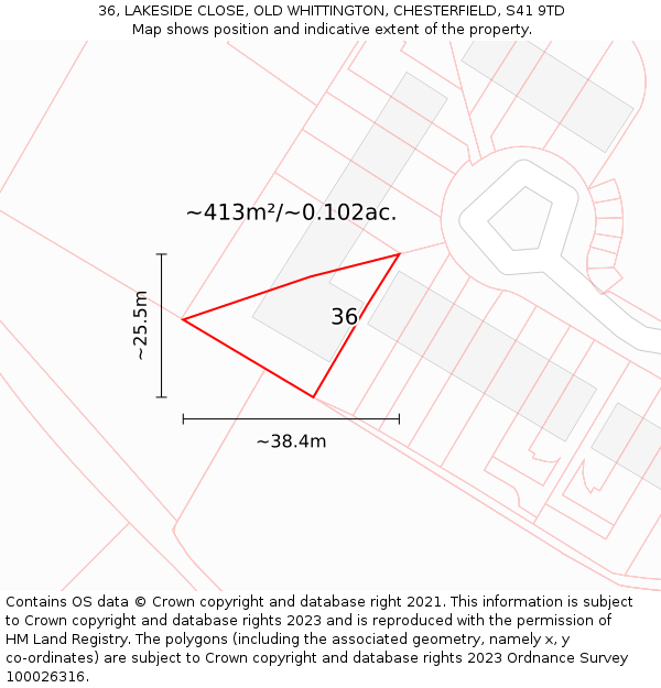 36, LAKESIDE CLOSE, OLD WHITTINGTON, CHESTERFIELD, S41 9TD: Plot and title map