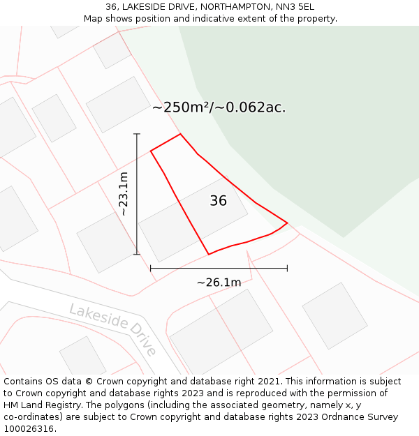 36, LAKESIDE DRIVE, NORTHAMPTON, NN3 5EL: Plot and title map