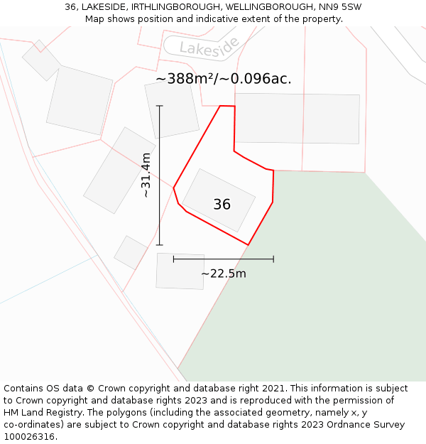 36, LAKESIDE, IRTHLINGBOROUGH, WELLINGBOROUGH, NN9 5SW: Plot and title map