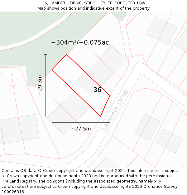 36, LAMBETH DRIVE, STIRCHLEY, TELFORD, TF3 1QW: Plot and title map