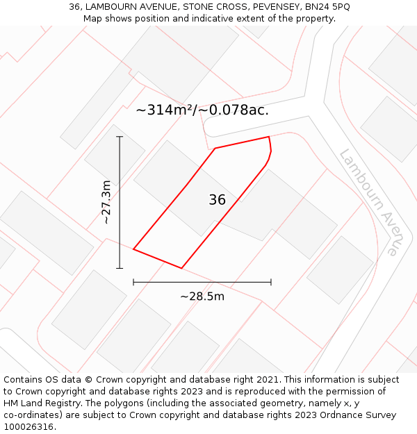 36, LAMBOURN AVENUE, STONE CROSS, PEVENSEY, BN24 5PQ: Plot and title map