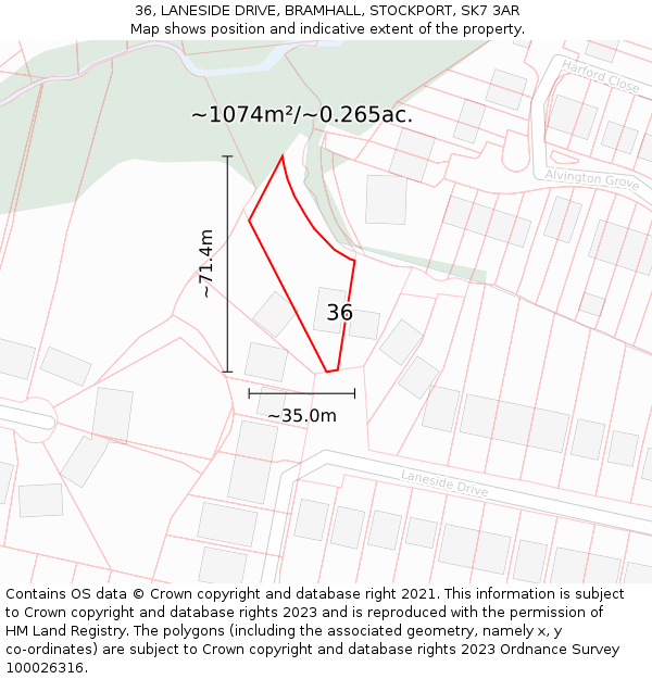 36, LANESIDE DRIVE, BRAMHALL, STOCKPORT, SK7 3AR: Plot and title map