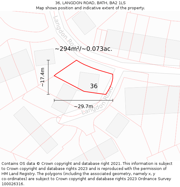 36, LANGDON ROAD, BATH, BA2 1LS: Plot and title map