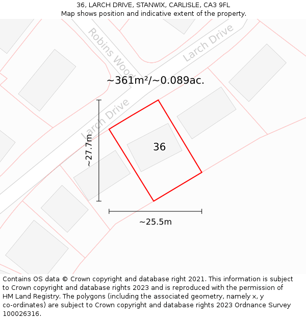 36, LARCH DRIVE, STANWIX, CARLISLE, CA3 9FL: Plot and title map