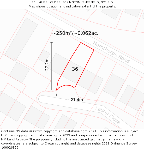 36, LAUREL CLOSE, ECKINGTON, SHEFFIELD, S21 4JD: Plot and title map