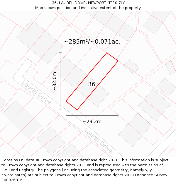 36, LAUREL DRIVE, NEWPORT, TF10 7LY: Plot and title map