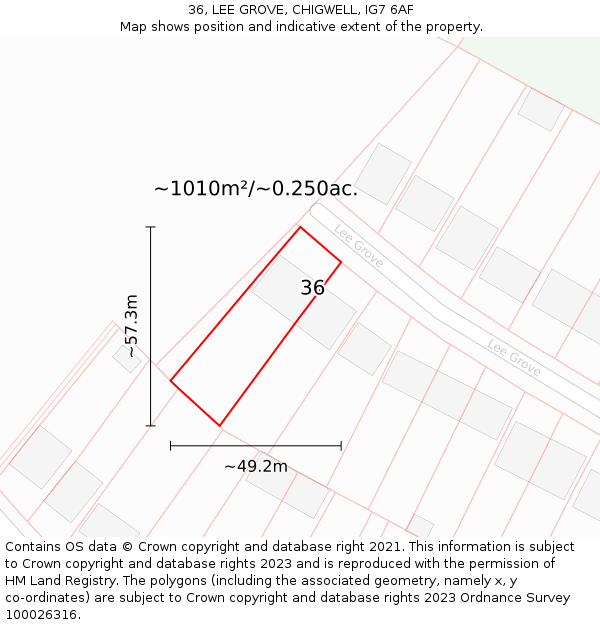 36, LEE GROVE, CHIGWELL, IG7 6AF: Plot and title map