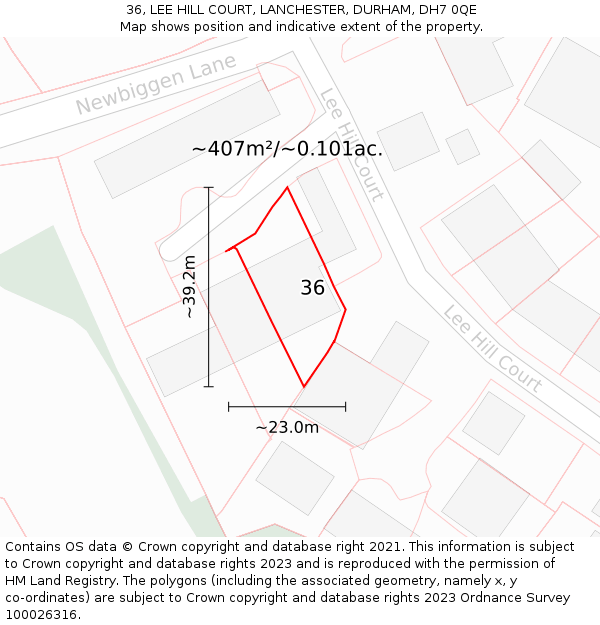 36, LEE HILL COURT, LANCHESTER, DURHAM, DH7 0QE: Plot and title map