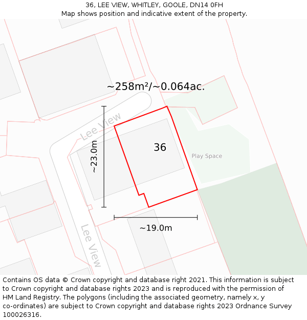 36, LEE VIEW, WHITLEY, GOOLE, DN14 0FH: Plot and title map