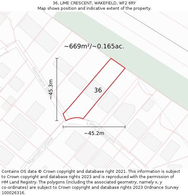 36, LIME CRESCENT, WAKEFIELD, WF2 6RY: Plot and title map