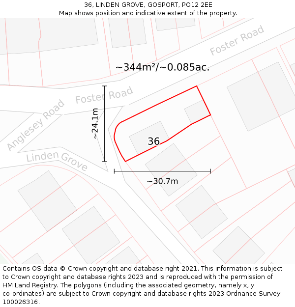 36, LINDEN GROVE, GOSPORT, PO12 2EE: Plot and title map