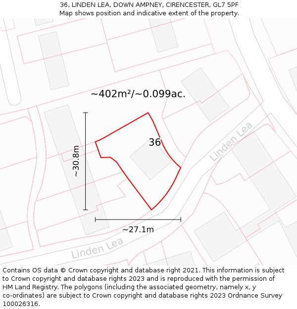 36, LINDEN LEA, DOWN AMPNEY, CIRENCESTER, GL7 5PF: Plot and title map