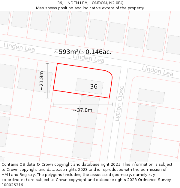 36, LINDEN LEA, LONDON, N2 0RQ: Plot and title map