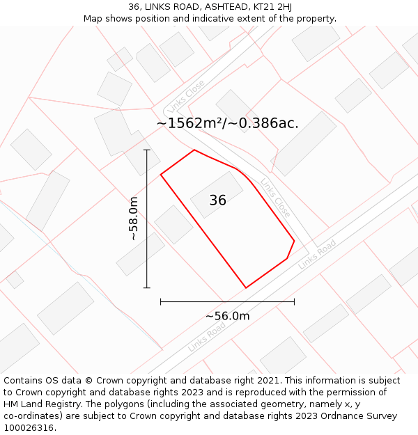 36, LINKS ROAD, ASHTEAD, KT21 2HJ: Plot and title map