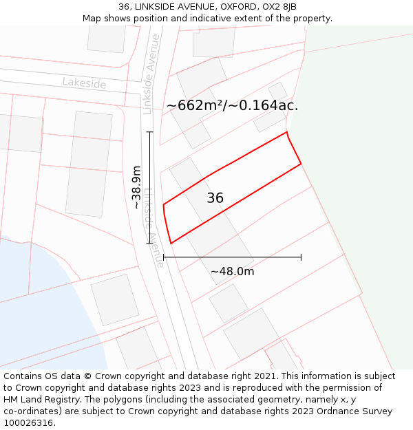 36, LINKSIDE AVENUE, OXFORD, OX2 8JB: Plot and title map