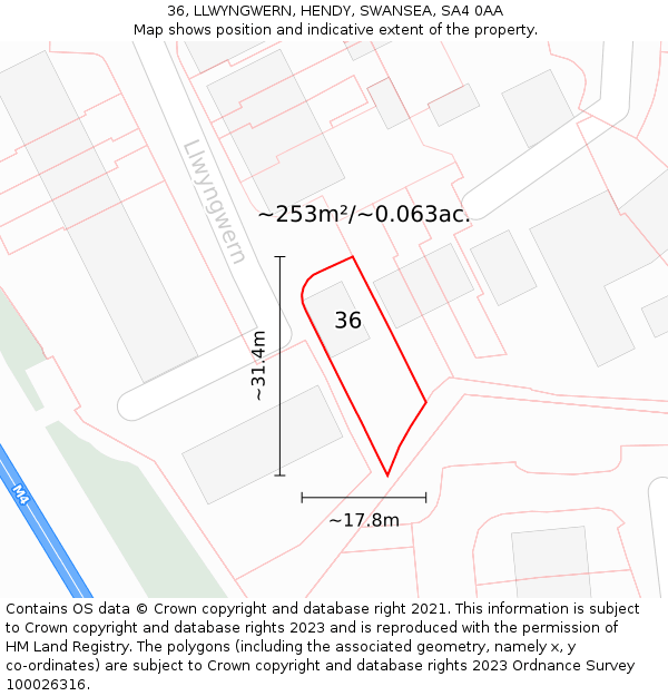 36, LLWYNGWERN, HENDY, SWANSEA, SA4 0AA: Plot and title map