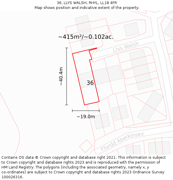 36, LLYS WALSH, RHYL, LL18 4FR: Plot and title map