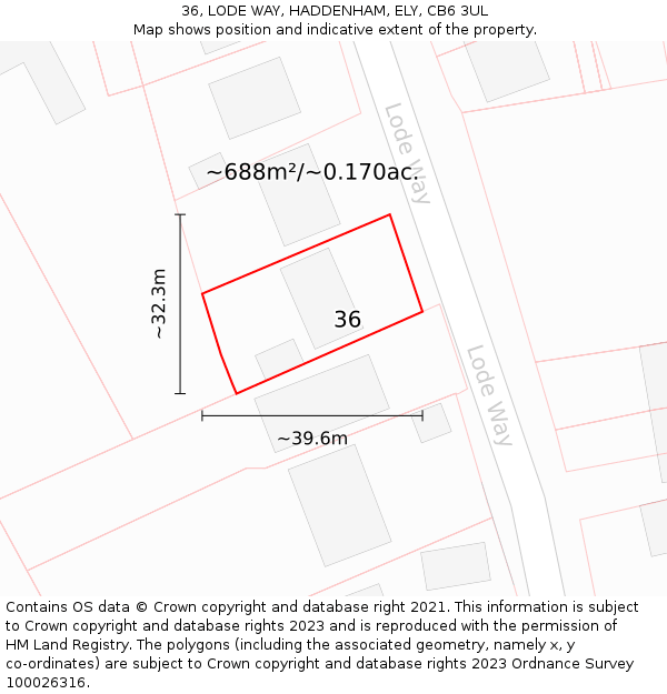 36, LODE WAY, HADDENHAM, ELY, CB6 3UL: Plot and title map