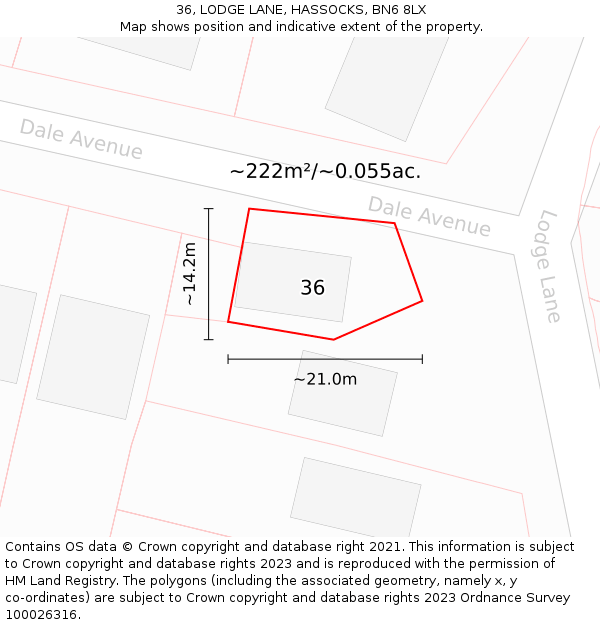 36, LODGE LANE, HASSOCKS, BN6 8LX: Plot and title map
