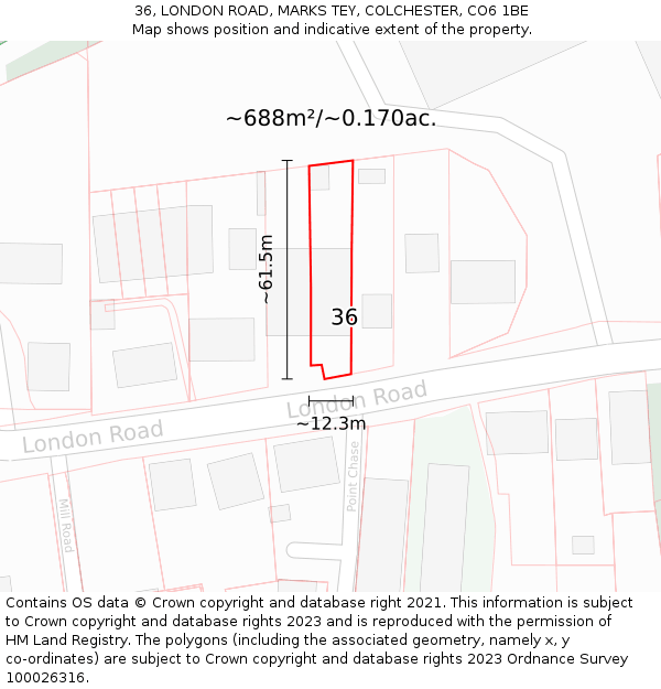 36, LONDON ROAD, MARKS TEY, COLCHESTER, CO6 1BE: Plot and title map