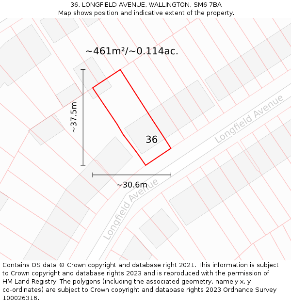 36, LONGFIELD AVENUE, WALLINGTON, SM6 7BA: Plot and title map