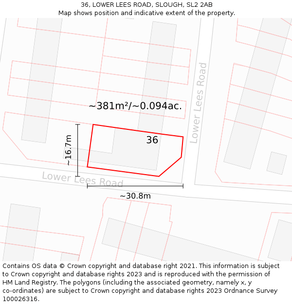 36, LOWER LEES ROAD, SLOUGH, SL2 2AB: Plot and title map