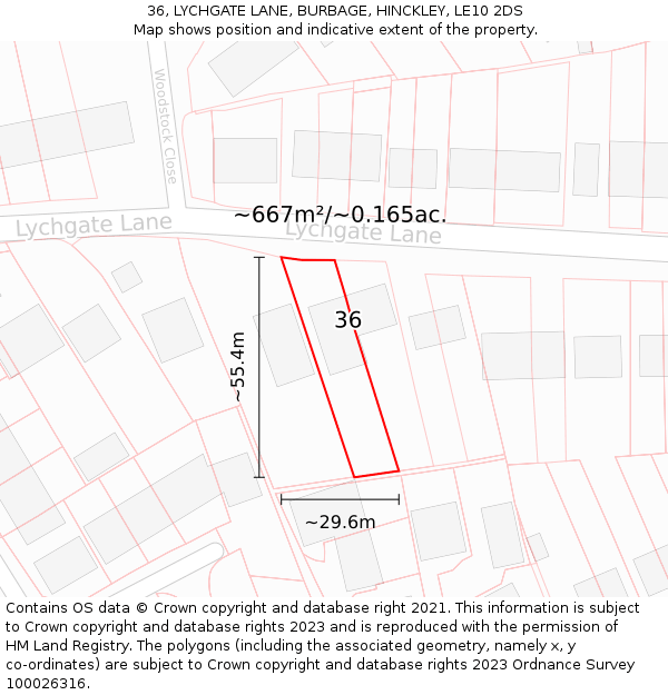 36, LYCHGATE LANE, BURBAGE, HINCKLEY, LE10 2DS: Plot and title map