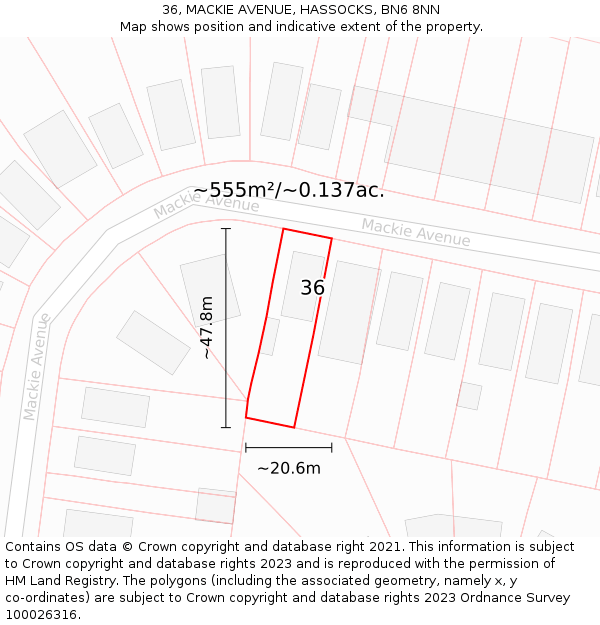 36, MACKIE AVENUE, HASSOCKS, BN6 8NN: Plot and title map