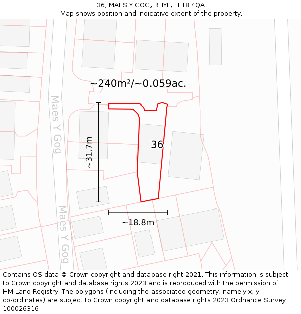 36, MAES Y GOG, RHYL, LL18 4QA: Plot and title map