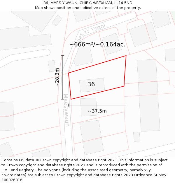 36, MAES Y WAUN, CHIRK, WREXHAM, LL14 5ND: Plot and title map