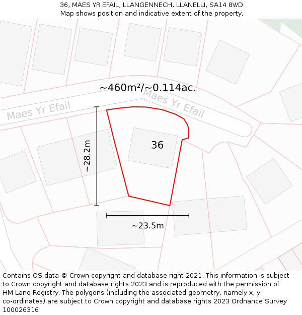 36, MAES YR EFAIL, LLANGENNECH, LLANELLI, SA14 8WD: Plot and title map