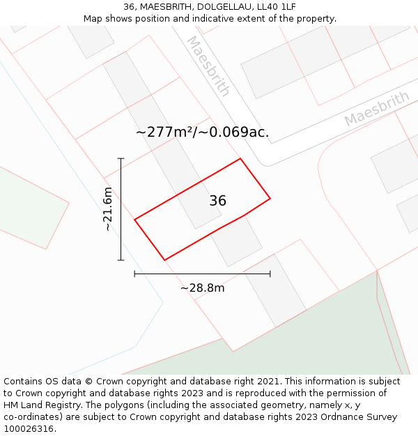 36, MAESBRITH, DOLGELLAU, LL40 1LF: Plot and title map